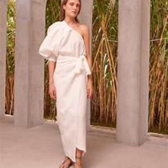 PIECE OF WHITE Galilea One-Shoulder Linen Midi Dress - Picture 2 of 15